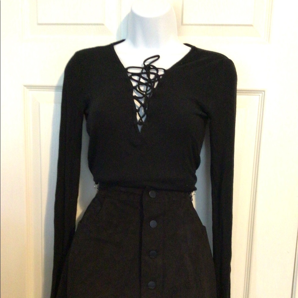 Express long sleeve black shirt that laces up